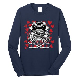 Skull Pirate Hearts Valentines Day Cute Jolly Roger Boy Long Sleeve Shirt