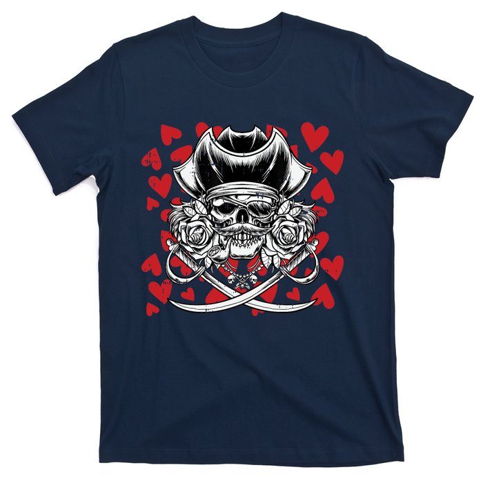 Skull Pirate Hearts Valentines Day Cute Jolly Roger Boy T-Shirt