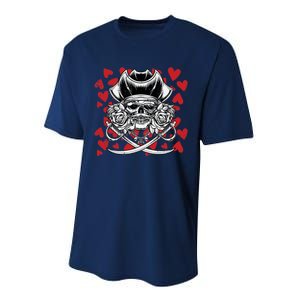 Skull Pirate Hearts Valentines Day Cute Jolly Roger Boy Performance Sprint T-Shirt