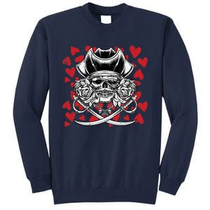 Skull Pirate Hearts Valentines Day Cute Jolly Roger Boy Tall Sweatshirt