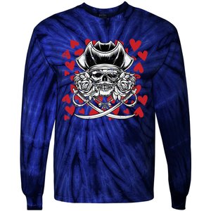 Skull Pirate Hearts Valentines Day Cute Jolly Roger Boy Tie-Dye Long Sleeve Shirt