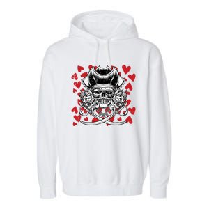 Skull Pirate Hearts Valentines Day Cute Jolly Roger Boy Garment-Dyed Fleece Hoodie