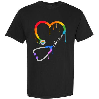 Safe Person Heart Stethoscope Nurse CNA Doctor LGBTQ Ally Garment-Dyed Heavyweight T-Shirt