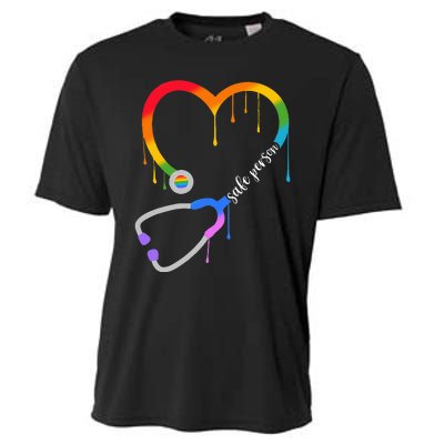 Safe Person Heart Stethoscope Nurse CNA Doctor LGBTQ Ally Cooling Performance Crew T-Shirt