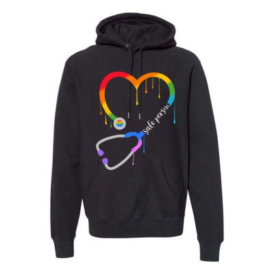 Safe Person Heart Stethoscope Nurse CNA Doctor LGBTQ Ally Premium Hoodie