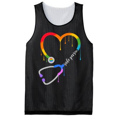 Safe Person Heart Stethoscope Nurse CNA Doctor LGBTQ Ally Mesh Reversible Basketball Jersey Tank