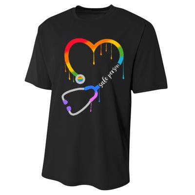 Safe Person Heart Stethoscope Nurse CNA Doctor LGBTQ Ally Performance Sprint T-Shirt