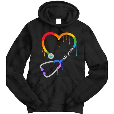 Safe Person Heart Stethoscope Nurse CNA Doctor LGBTQ Ally Tie Dye Hoodie