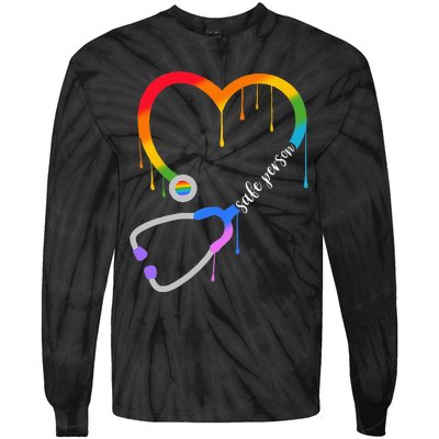 Safe Person Heart Stethoscope Nurse CNA Doctor LGBTQ Ally Tie-Dye Long Sleeve Shirt