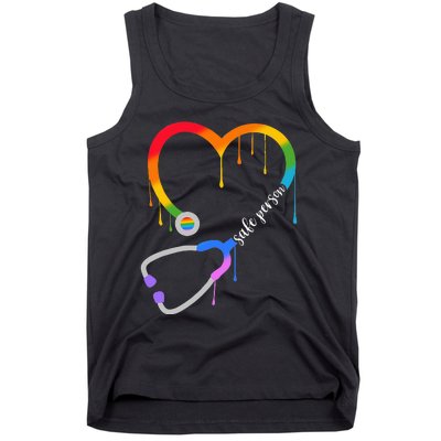 Safe Person Heart Stethoscope Nurse CNA Doctor LGBTQ Ally Tank Top