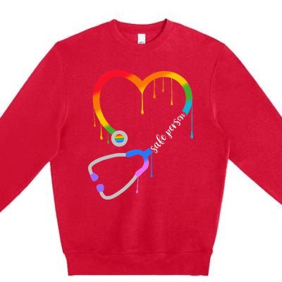 Safe Person Heart Stethoscope Nurse CNA Doctor LGBTQ Ally Premium Crewneck Sweatshirt