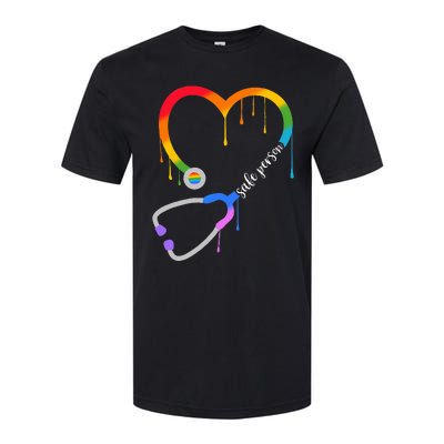 Safe Person Heart Stethoscope Nurse CNA Doctor LGBTQ Ally Softstyle CVC T-Shirt