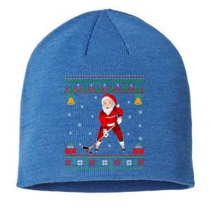 Santa Playing Hockey Sports Ugly Ice Hockey Christmas Great Gift Sustainable Beanie