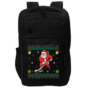 Santa Playing Hockey Sports Ugly Ice Hockey Christmas Funny Gift Impact Tech Backpack