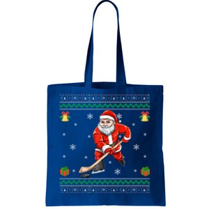 Santa Playing Hockey Sports Ugly Ice Hockey Christmas Funny Gift Tote Bag