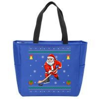 Santa Playing Hockey Sports Ugly Ice Hockey Christmas Funny Gift Zip Tote Bag