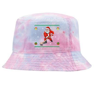 Santa Playing Hockey Sports Ugly Ice Hockey Christmas Funny Gift Tie-Dyed Bucket Hat