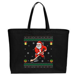 Santa Playing Hockey Sports Ugly Ice Hockey Christmas Funny Gift Cotton Canvas Jumbo Tote