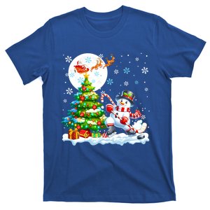 Snow Playing Hockey Xmas Tree Colorful Costume Player Gift T-Shirt