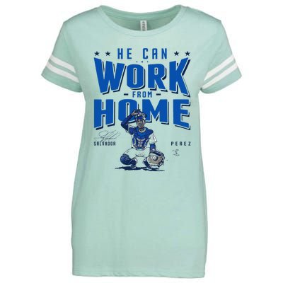 Salvador Perez He Can Work From Home Apparel Enza Ladies Jersey Football T-Shirt