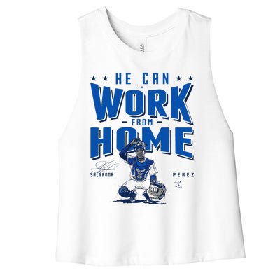 Salvador Perez He Can Work From Home Apparel Women's Racerback Cropped Tank