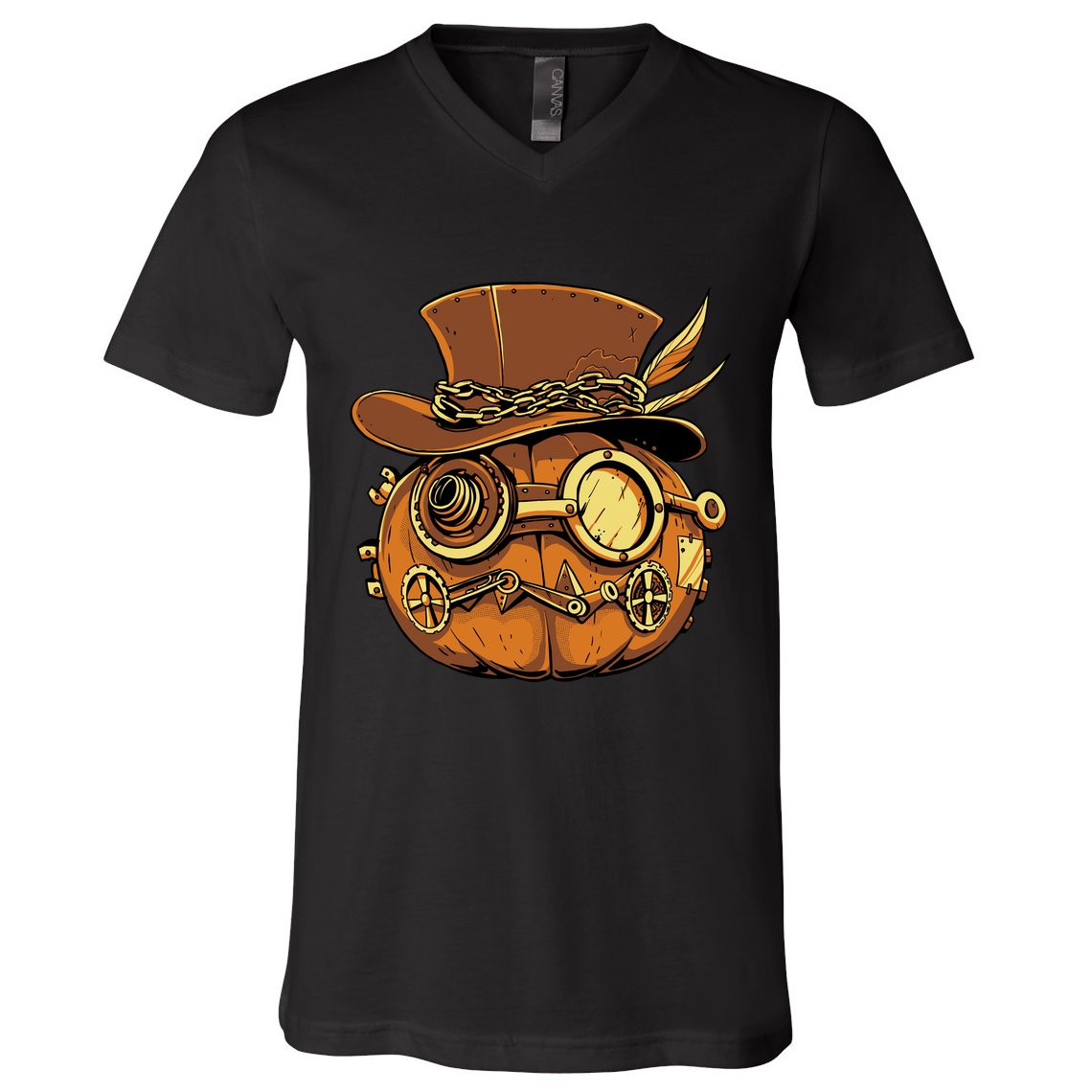 Steampunk Pumpkin Halloween V-Neck T-Shirt
