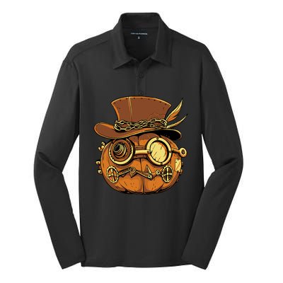 Steampunk Pumpkin Halloween Silk Touch Performance Long Sleeve Polo