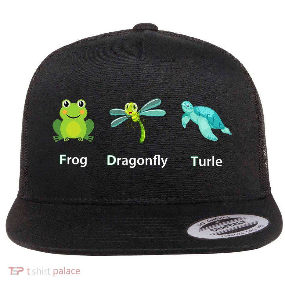 Subtle Political Humor Frog Dragonfly Turtle  Flat Bill Trucker Hat