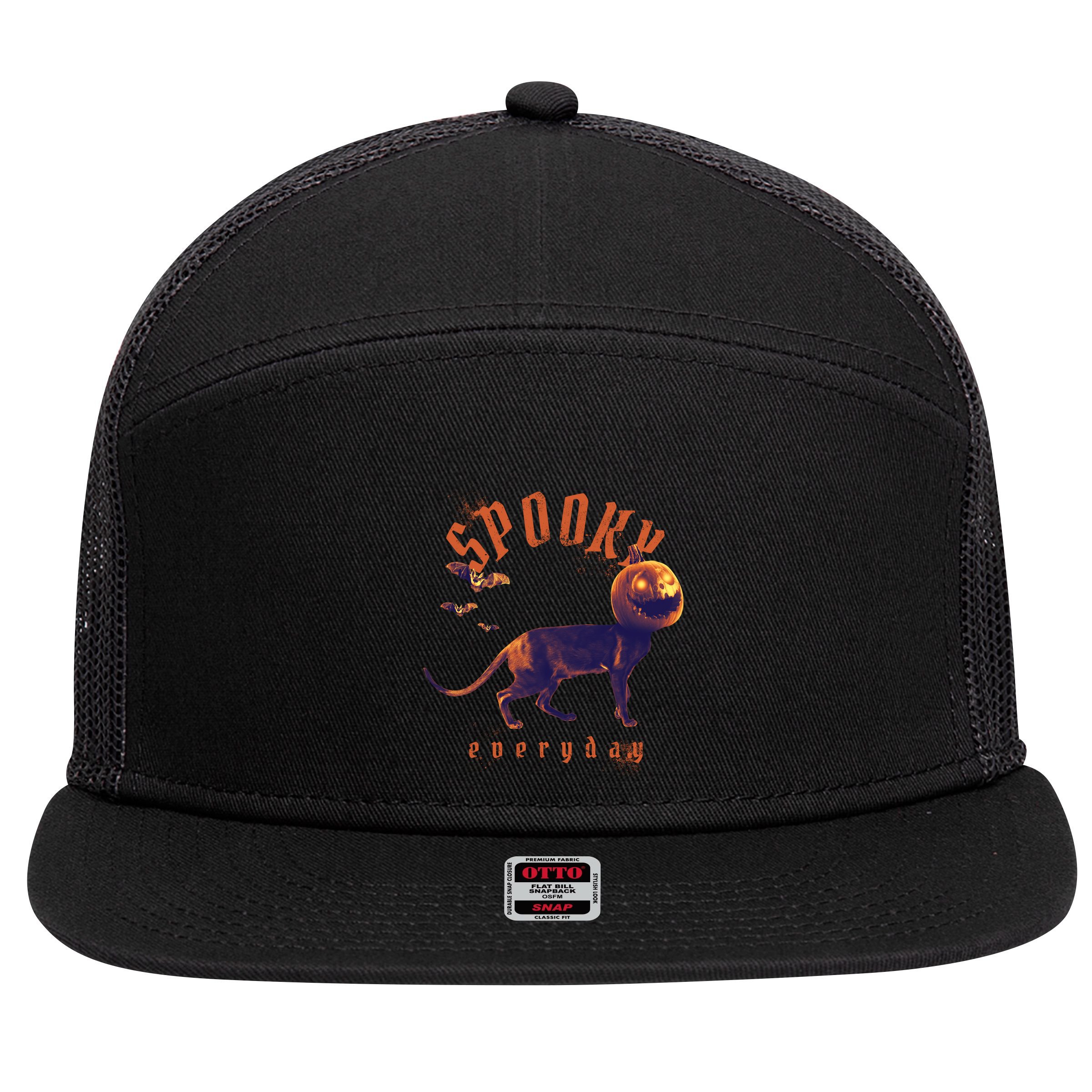 Spooky Pumpkin Head Dog Funny Halloween 7 Panel Mesh Trucker Snapback Hat