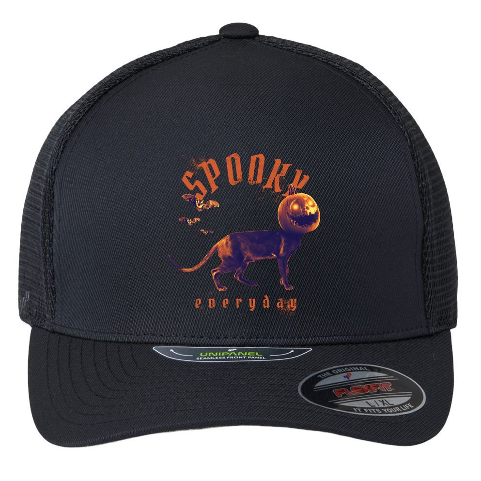 Spooky Pumpkin Head Dog Funny Halloween Flexfit Unipanel Trucker Cap