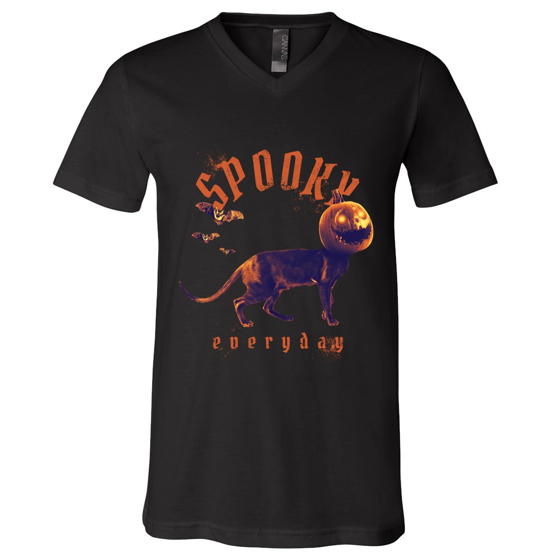 Spooky Pumpkin Head Dog Funny Halloween V-Neck T-Shirt