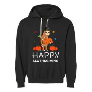 Sloth Pilgrim Hat Happy Thanksgiving Turkey Sloths Garment-Dyed Fleece Hoodie