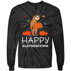 Sloth Pilgrim Hat Happy Thanksgiving Turkey Sloths Tie-Dye Long Sleeve Shirt