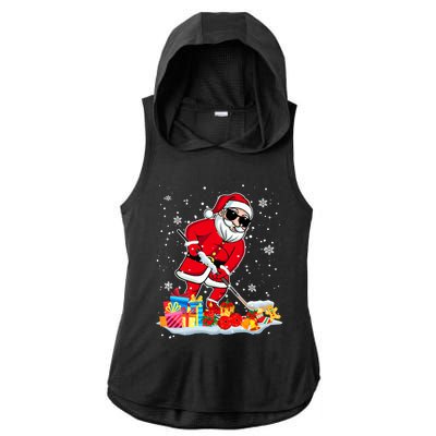 Santa Playing Hockey Cool Christmas Santa Hockey Player Gift Ladies PosiCharge Tri-Blend Wicking Draft Hoodie Tank