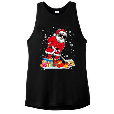 Santa Playing Hockey Cool Christmas Santa Hockey Player Gift Ladies PosiCharge Tri-Blend Wicking Tank