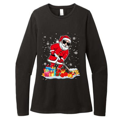 Santa Playing Hockey Cool Christmas Santa Hockey Player Gift Womens CVC Long Sleeve Shirt