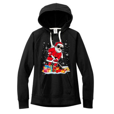 Santa Playing Hockey Cool Christmas Santa Hockey Player Gift Women's Fleece Hoodie