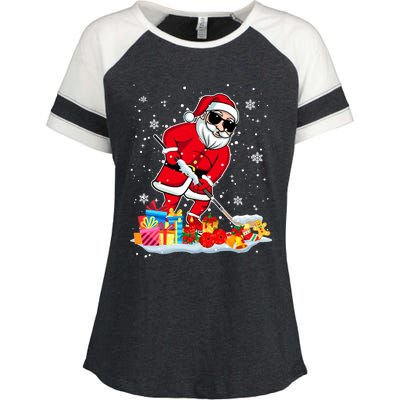 Santa Playing Hockey Cool Christmas Santa Hockey Player Gift Enza Ladies Jersey Colorblock Tee