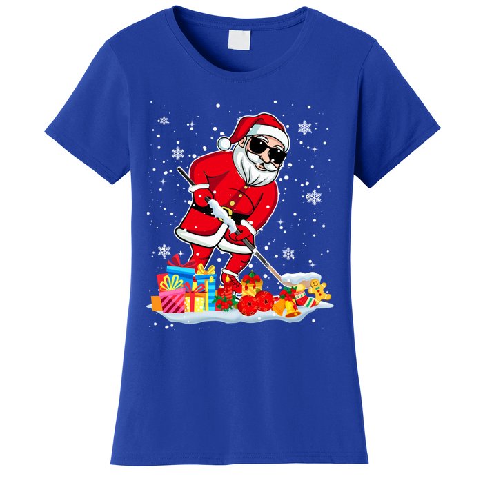 Santa Playing Hockey Cool Christmas Santa Hockey Player Gift Women's T-Shirt