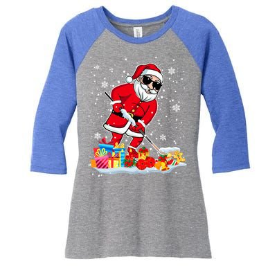 Santa Playing Hockey Cool Christmas Santa Hockey Player Gift Women's Tri-Blend 3/4-Sleeve Raglan Shirt