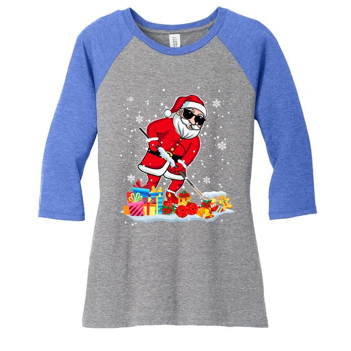 Santa Playing Hockey Cool Christmas Santa Hockey Player Gift Women's Tri-Blend 3/4-Sleeve Raglan Shirt