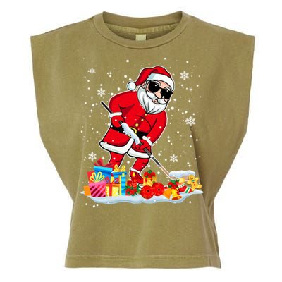 Santa Playing Hockey Cool Christmas Santa Hockey Player Gift Garment-Dyed Women's Muscle Tee