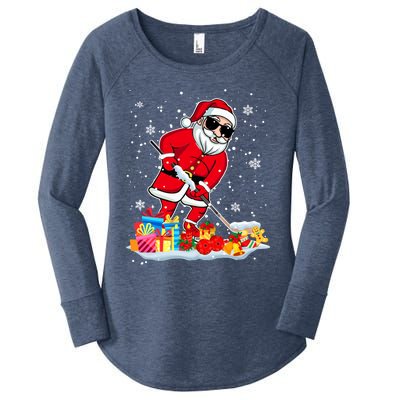 Santa Playing Hockey Cool Christmas Santa Hockey Player Gift Women's Perfect Tri Tunic Long Sleeve Shirt