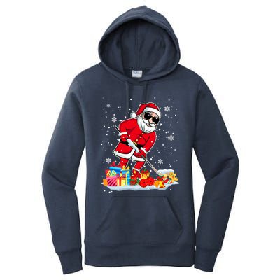 Santa Playing Hockey Cool Christmas Santa Hockey Player Gift Women's Pullover Hoodie