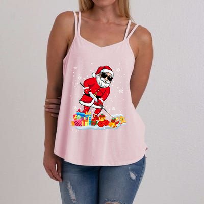 Santa Playing Hockey Cool Christmas Santa Hockey Player Gift Women's Strappy Tank