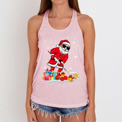 Santa Playing Hockey Cool Christmas Santa Hockey Player Gift Women's Knotted Racerback Tank