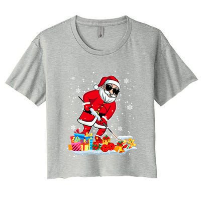 Santa Playing Hockey Cool Christmas Santa Hockey Player Gift Women's Crop Top Tee