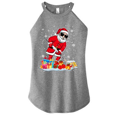 Santa Playing Hockey Cool Christmas Santa Hockey Player Gift Women's Perfect Tri Rocker Tank