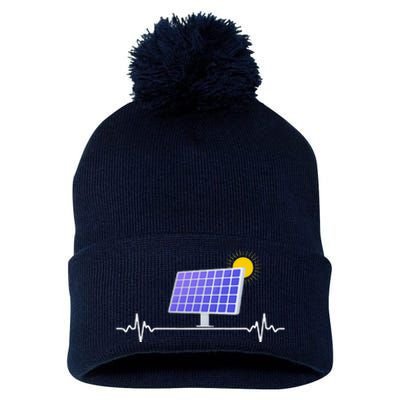 Solar Panel Heartbeat Global Warming Earth Day Pom Pom 12in Knit Beanie