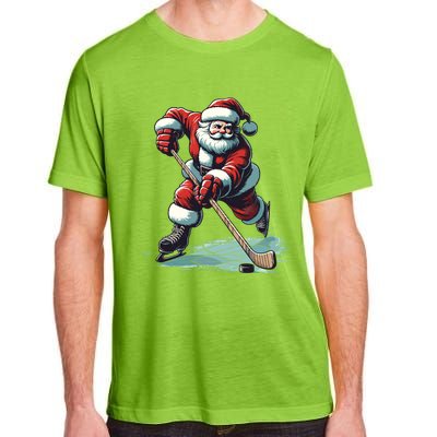 Santa Playing Hockey Pajama Funny Ice Hockey Christmas Gift Adult ChromaSoft Performance T-Shirt